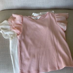 H&M Pink and Cream Ruffle Sleeve Tees